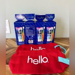 Hello Toothbrush and Toothpaste Set with Red Bags